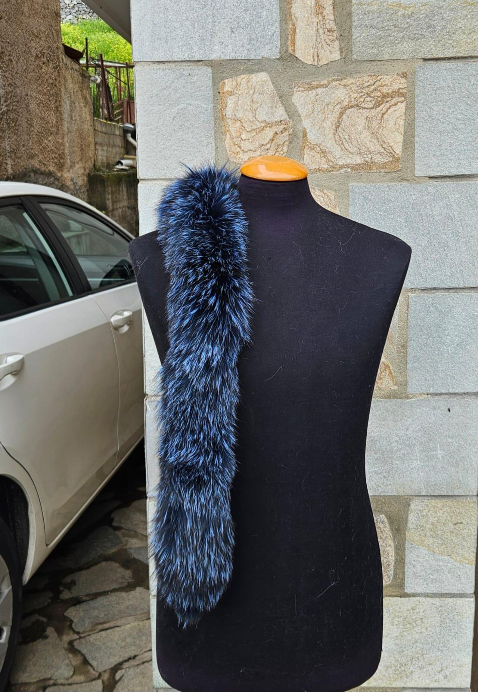 Real Fox Fur Trim Hood in blue color - Image 3