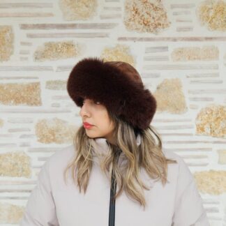 Real Fox Fur Hat with leather details