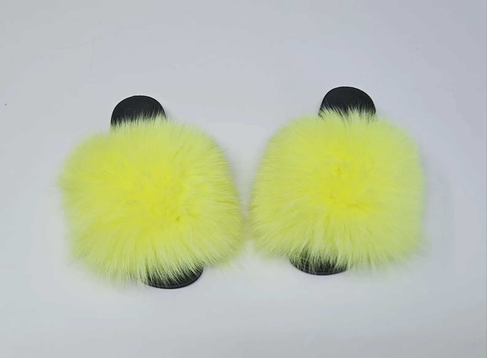 Real Fox Fur Slides in yellow color - Image 2