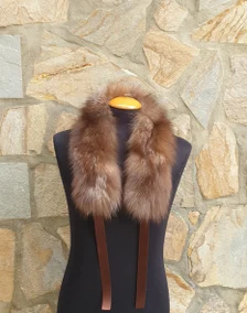 Real Fox Fur Collar with ribbon in crystal color