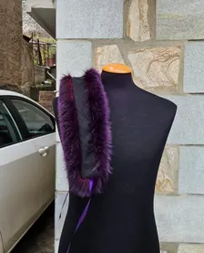 Real Fox Fur Collar with ribbon in purple color - Image 3