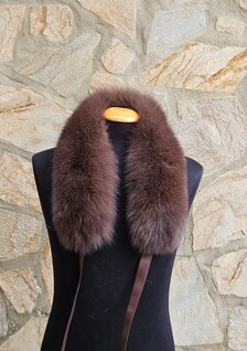 Real Fox Fur Collar with ribbon in brown color - Image 3