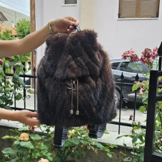 Real Mink Fur Backpack with leather details in brown color