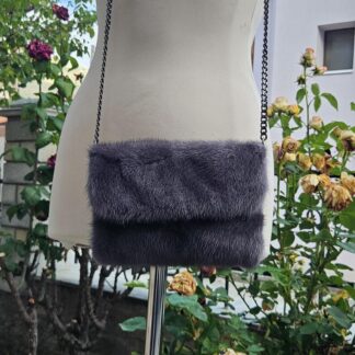 Real Mink Fur Bag with chain in gray color