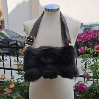 Real Fox Fur Bag with leather details in brown color
