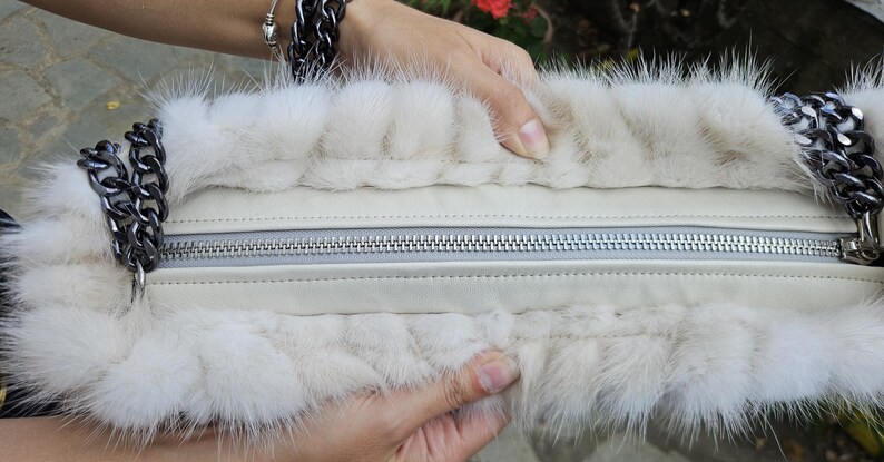 Real Mink Fur Bag with chain - Image 2