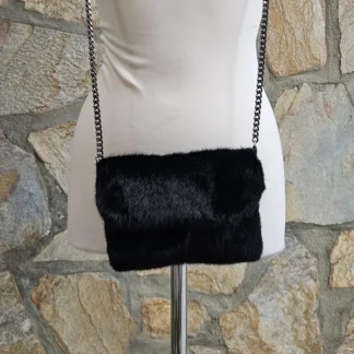 Real Mink Fur Bag with chain in black color