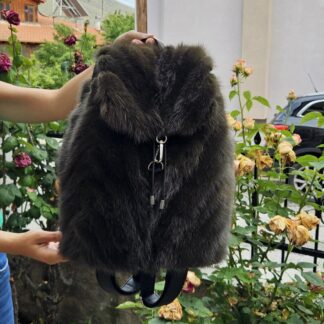 Real Mink Fur Backpack with leather details in green color
