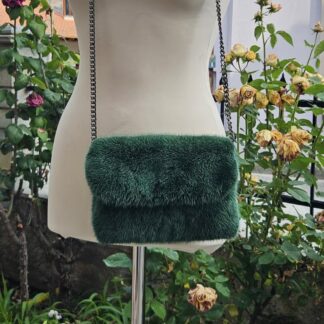 Real Mink Fur Bag with chain in green color