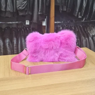 Real Fox Fur Bag with leather details in fuchsia color