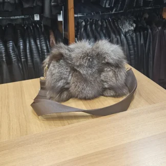 Real Fox Fur Bag with leather details in brown color