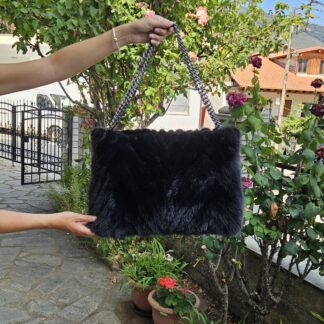 Real Mink Fur Bag with chain in black color