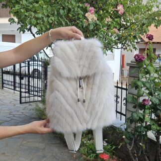 Real Mink Fur Backpack with leather details in light beige color
