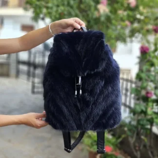 Real Mink Fur Backpack with leather details in black color