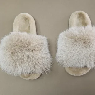 Real Fox - Sheepskin Fur Slippers in beige color