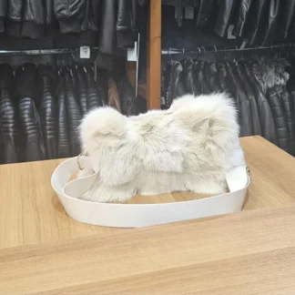 Real Fox Fur Bag with leather details in beige color