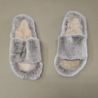 Real Mink Fur Slippers in silver color