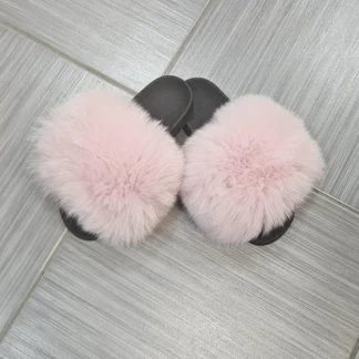 Real Fox Fur Slides in pink color