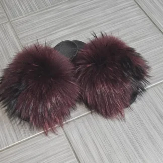 Real Fox Fur Slides in bordo color
