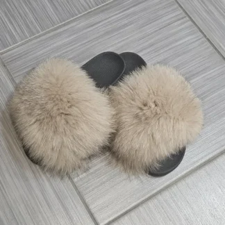 Real Fox Fur Slides in beige color