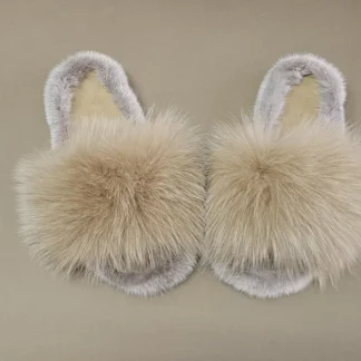 Real Fox - Mink Fur Slippers in beige color