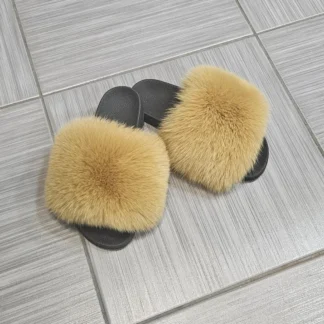 Real Fox Fur Slides in yellow color