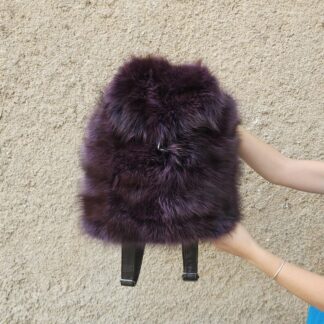 Real Fox Fur Backpack with leather details in purple color