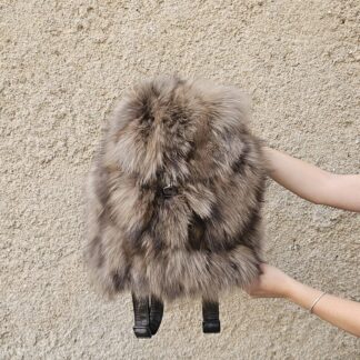 Real Fox Fur Backpack with leather details in brown color