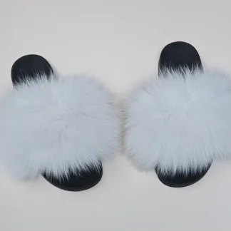 Real Fox Fur Slides in white color