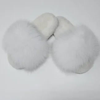 Real Fox - Sheepskin Fur Slippers in white color
