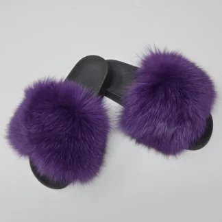 Real Fox Fur Slides in purple color
