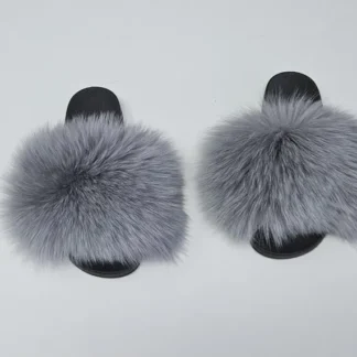 Real Fox Fur Slides in gray color