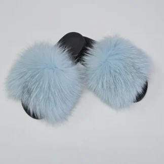 Real Fox Fur Slides in light blue color