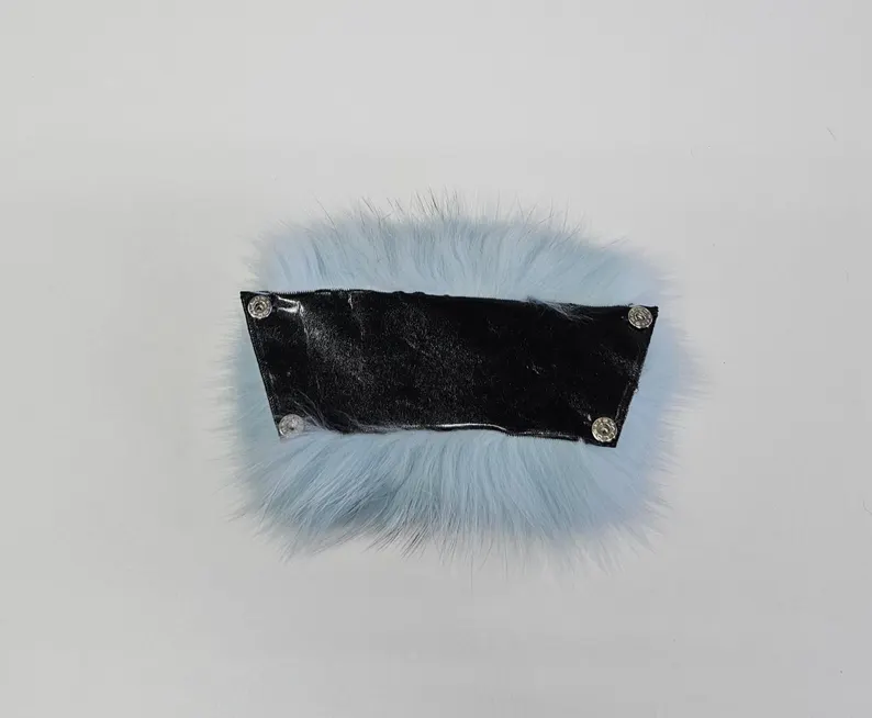 Real Fox Fur Slides in light blue color - Image 6