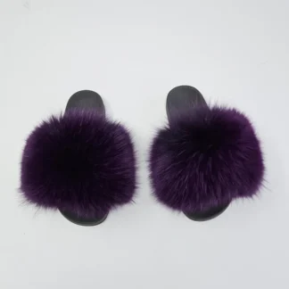 Real Fox Fur Slides in purple color
