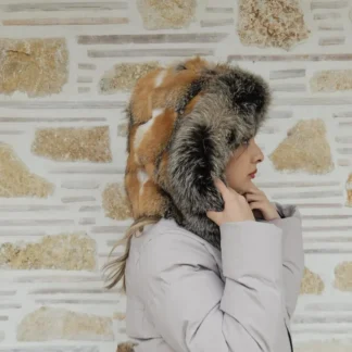 Real Fox Fur Hood in brown and gray color