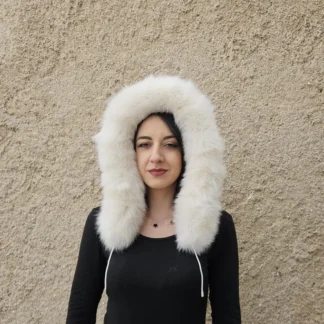 Real Fox Fur Hood in white color