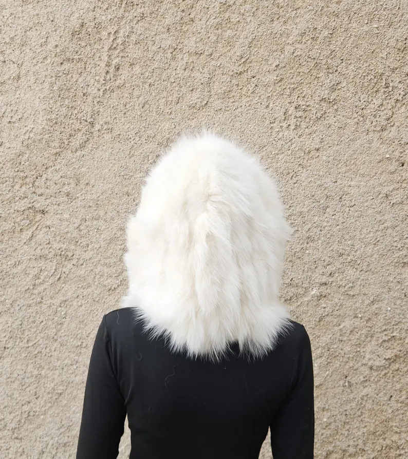 Real Fox Fur Hood in white color - Image 4