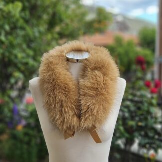 Real Fox Fur Collar with ribbon in beige color