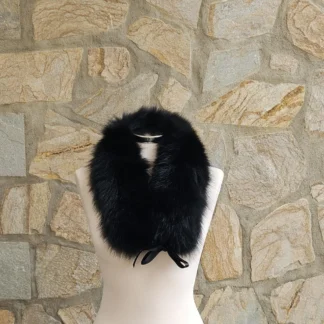 Real Fox Fur Collar with ribbon in black color