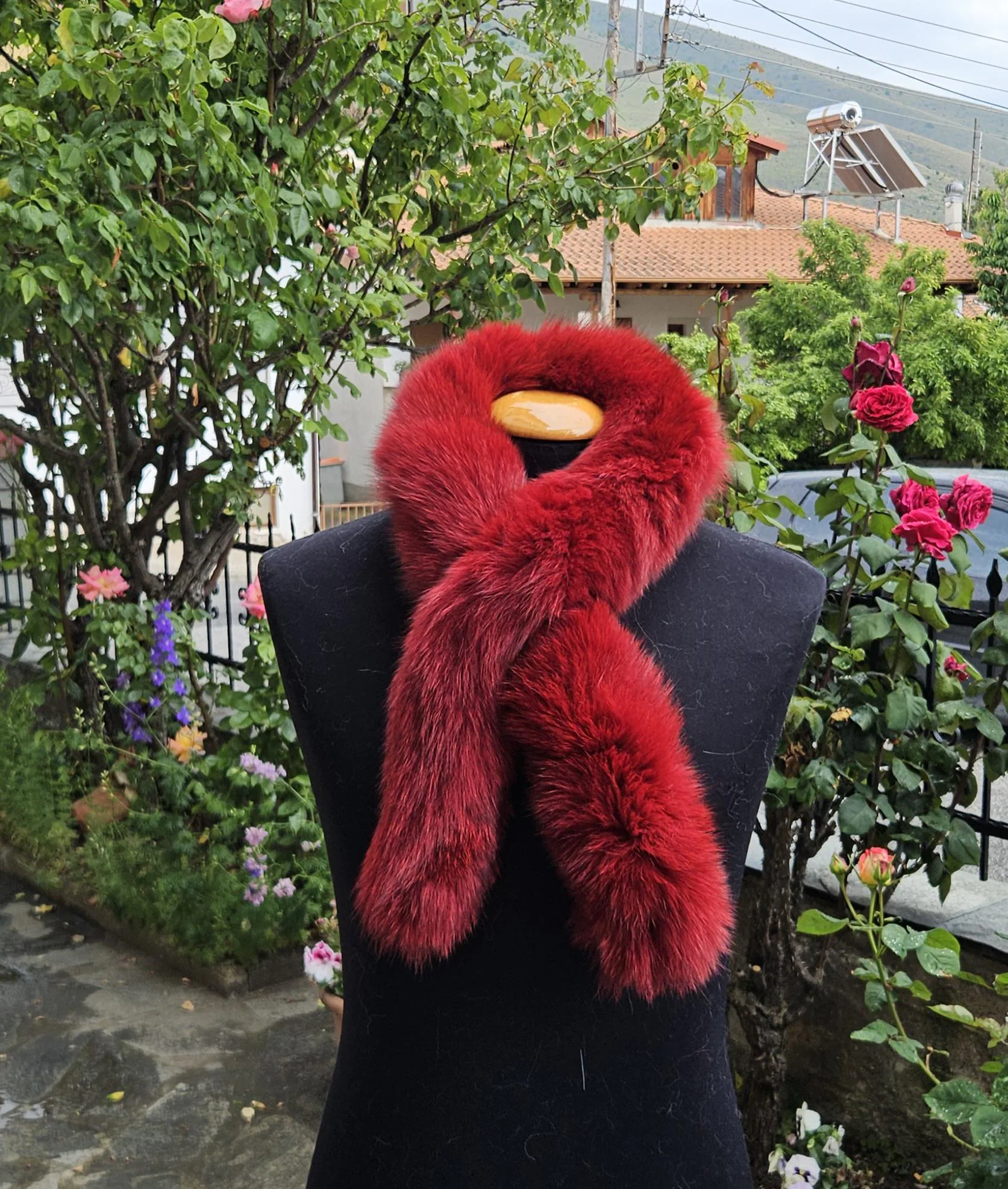 Real Fur Fox Scarf in red color