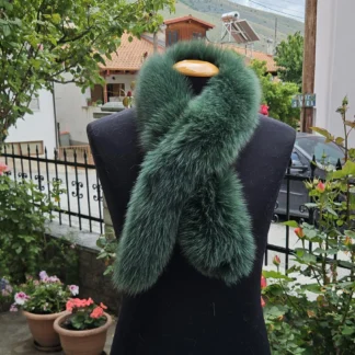 Real Fur Fox Scarf in green color