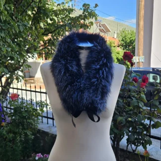 Real Fox Fur Collar with ribbon in blue color