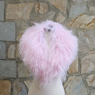 Real Mongolian Fur Collar in pink color