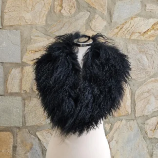 Real Mongolian Fur Collar in black color