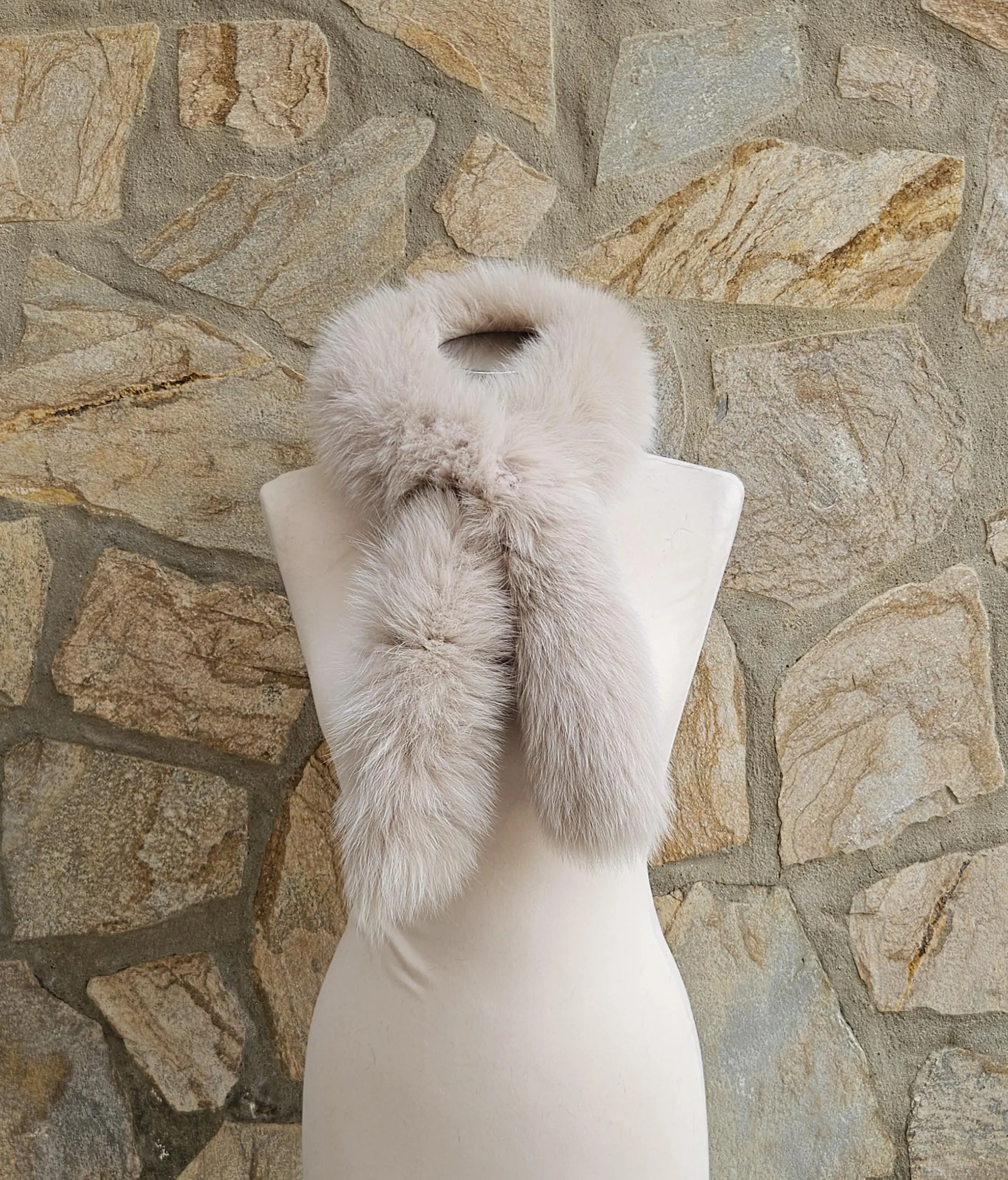 Real Fur Fox Scarf in beige color