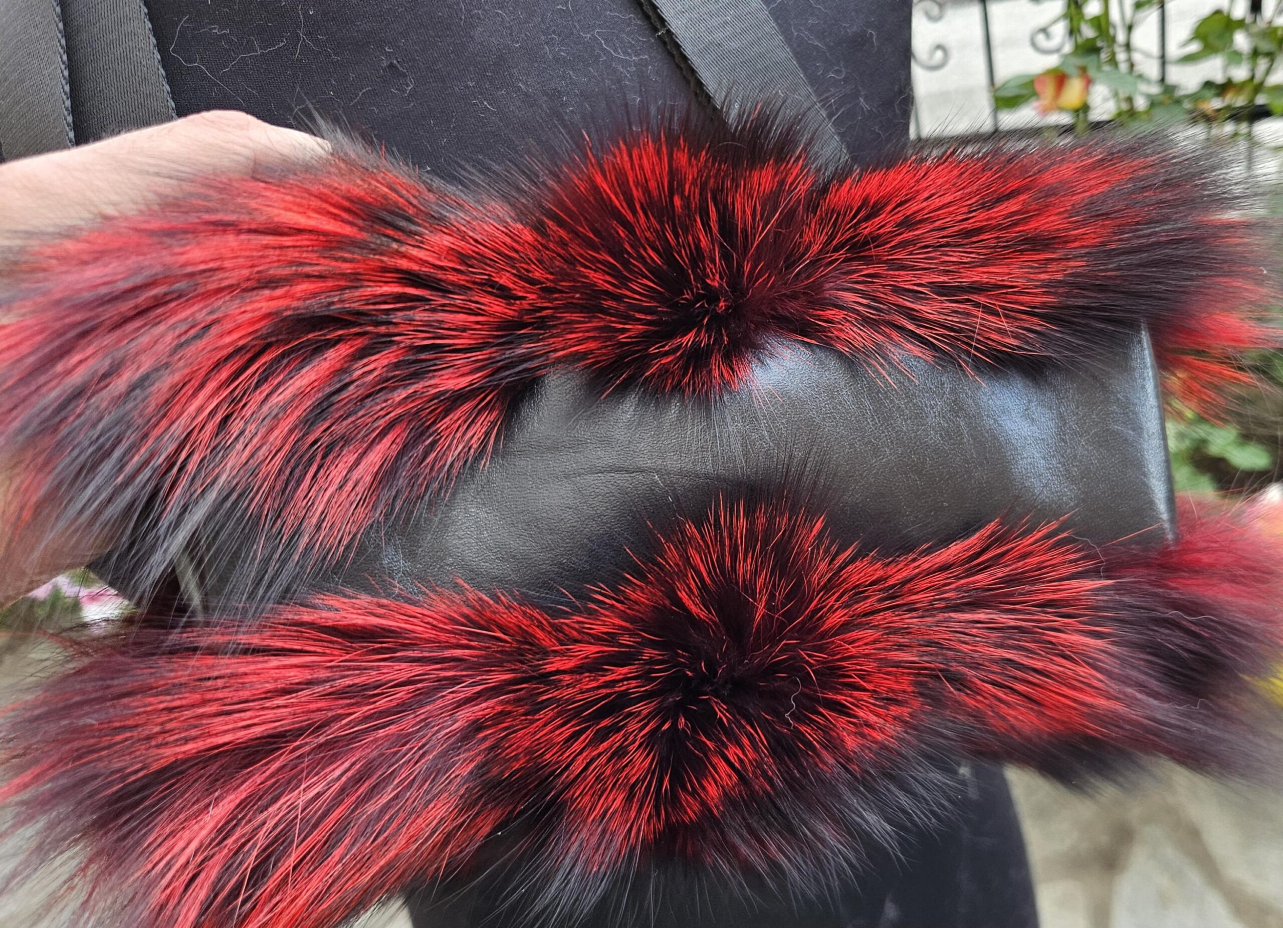Real Fox Fur Bag with leather details in red color - Image 3