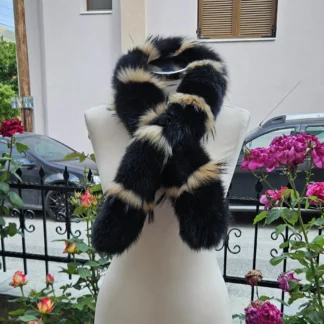 Real Fur Fox Scarf in black and beige color