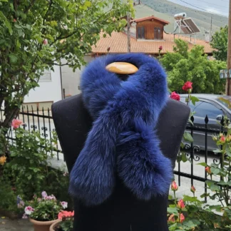 Real Fur Fox Scarf in blue color