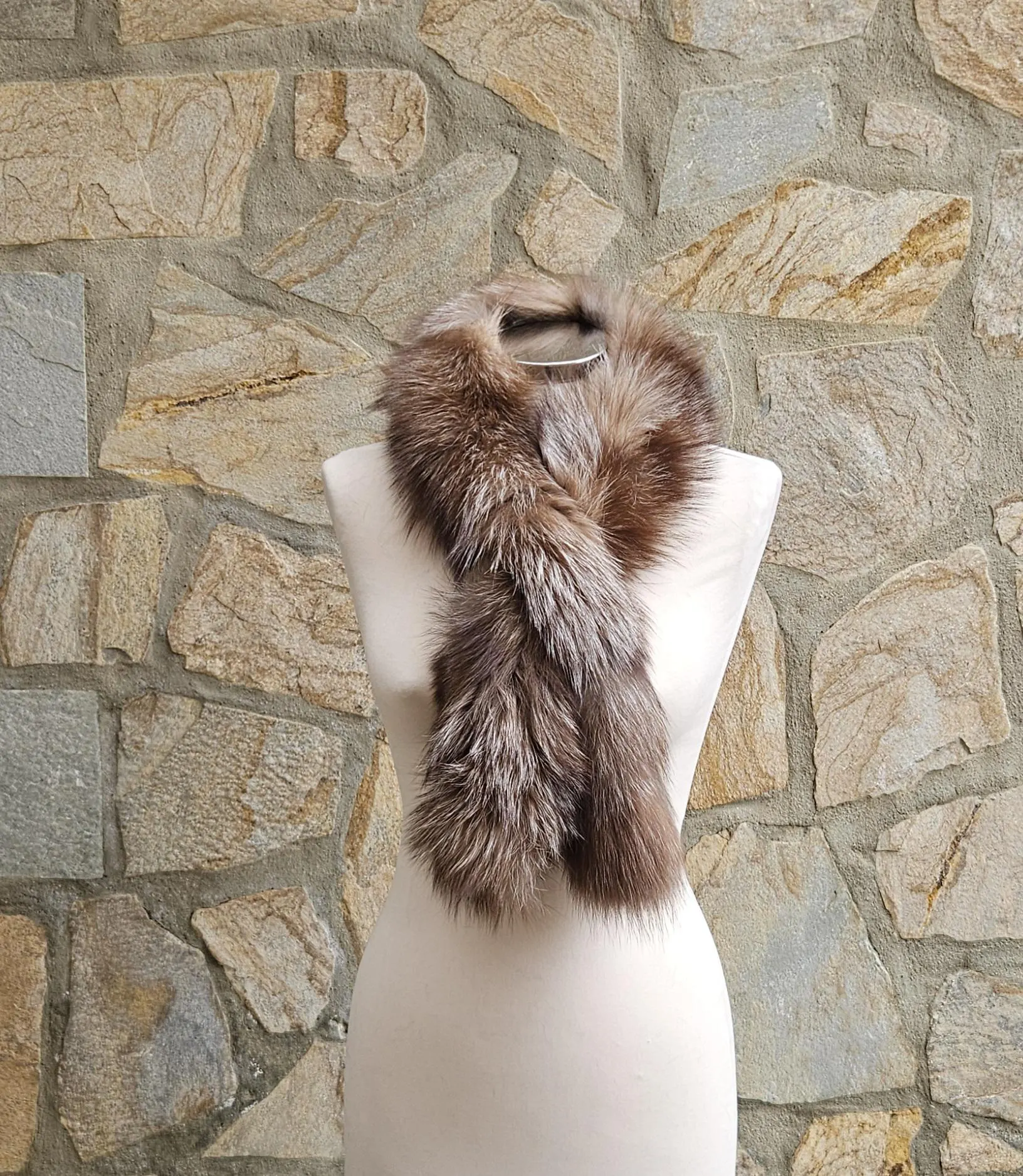 Real Fur Fox Scarf in crystal color